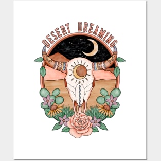 Desert Dreaming boho cow skull design Posters and Art